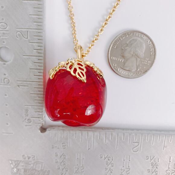 Vintage Avon Lucite Red Candy Apple Clear Rhinestone Pendant Necklace 32" Long - Picture 11 of 11